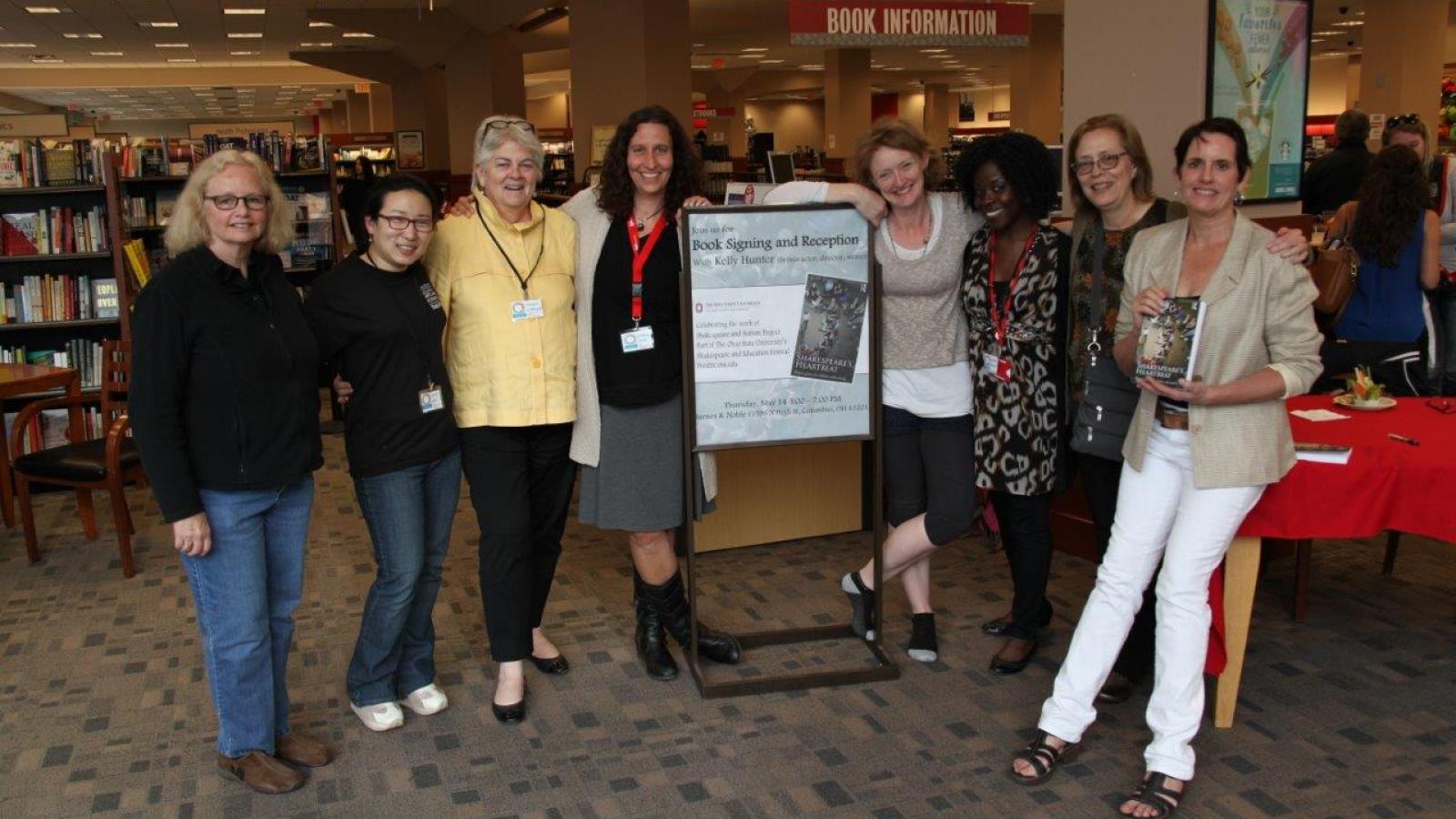 L to R: Betty O’Brien, JiRye Lee, Peggy O’Brien, Robin Post, Kelly Hunter, Debbie Korley, Lesley Ferris, and Maureen Ryan at the book signing for Shakespeare’s Heartbeat. 