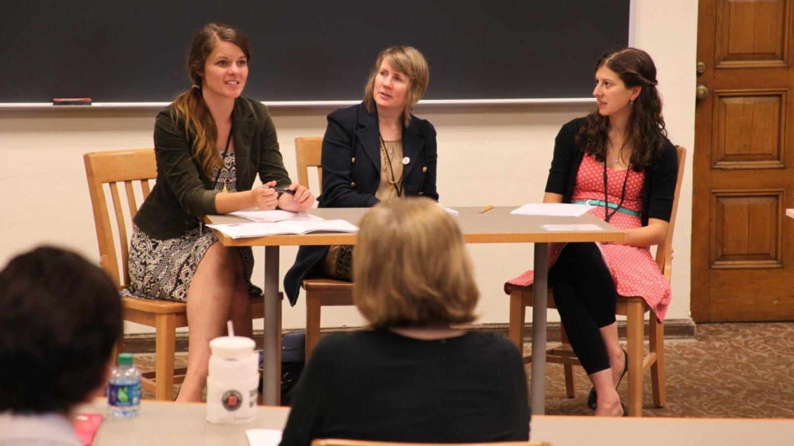 Maggie Lou Rader, Jacqui O'Hanlon, and Elizabeth Harelik discuss youth Shakespeare programs at the 2015 Shakespeare and Education Festival.
